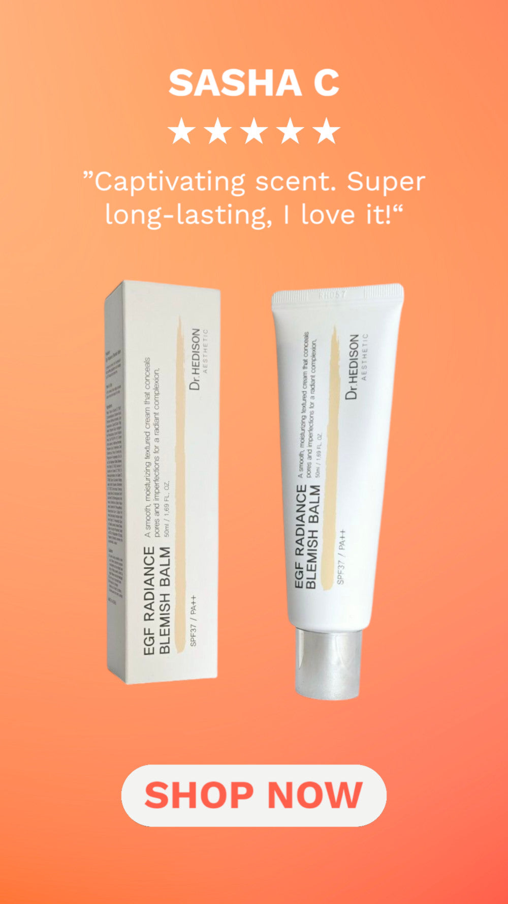 Made in Korea Dr.HEDISON EGF RADIANCE BLEMISH BALM SPF37/PA++ 50ml+50ml(1+1)free shipping