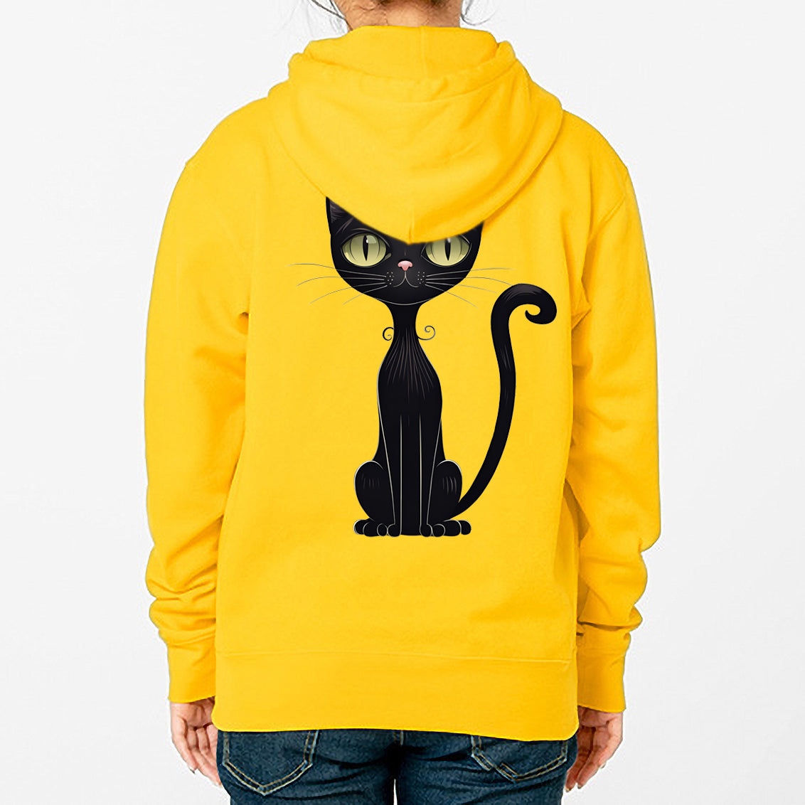 XS-4XL Black Cat Dry Fleece-Lined Hoodie (for men and women)