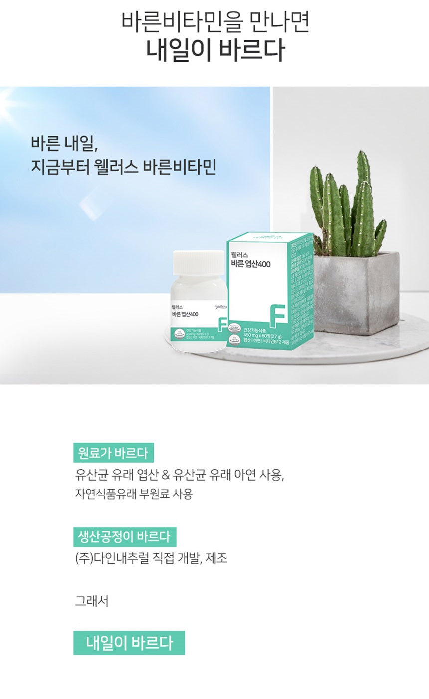 Made in Korea wellers Correct folic acid (Folate Zinc Vitamin B12) 450mg x 120tablets (120 days supply)