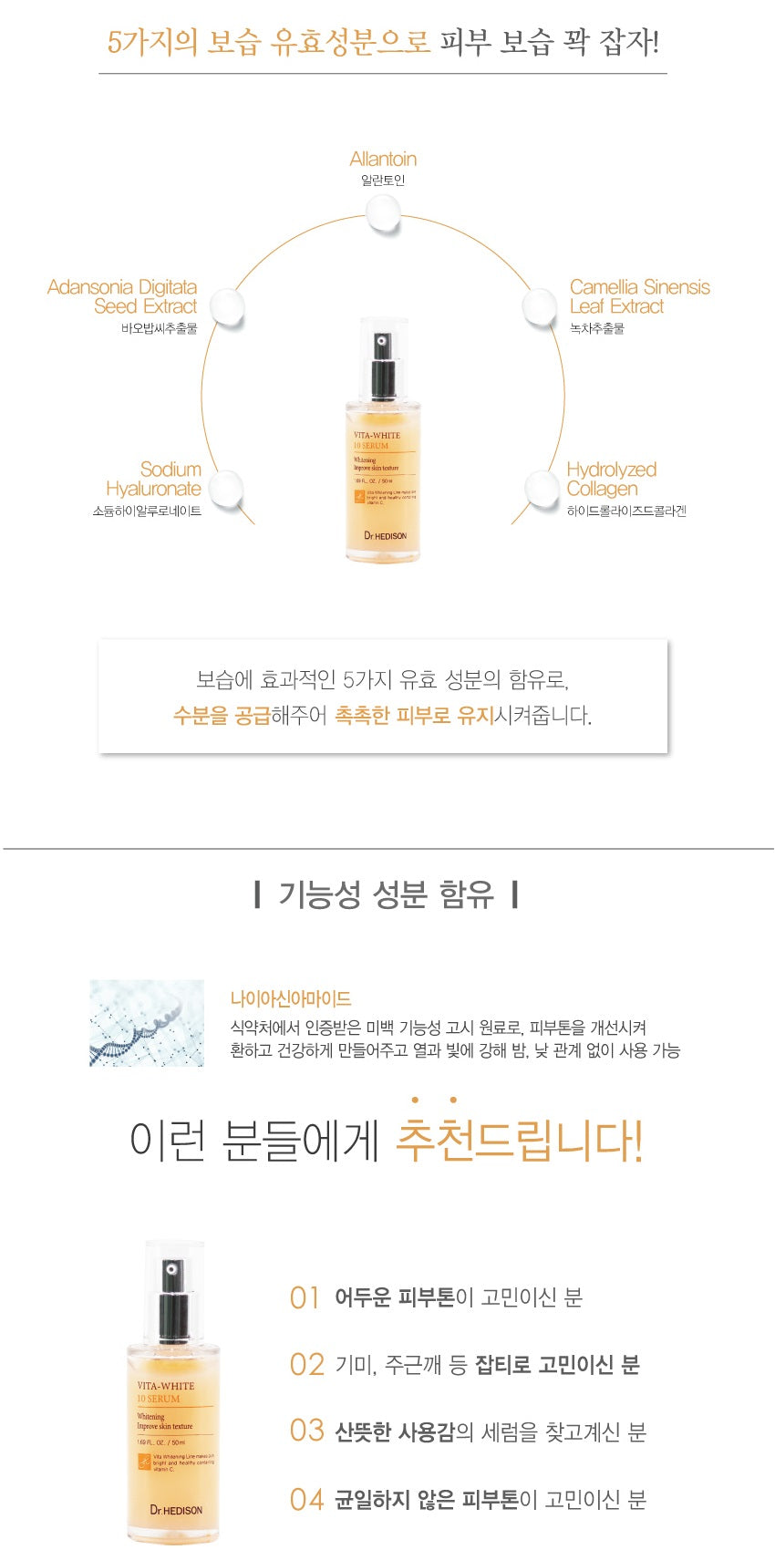 Made in Korea Dr.HEDISON Vita White 10 Serum 50ml 1+1