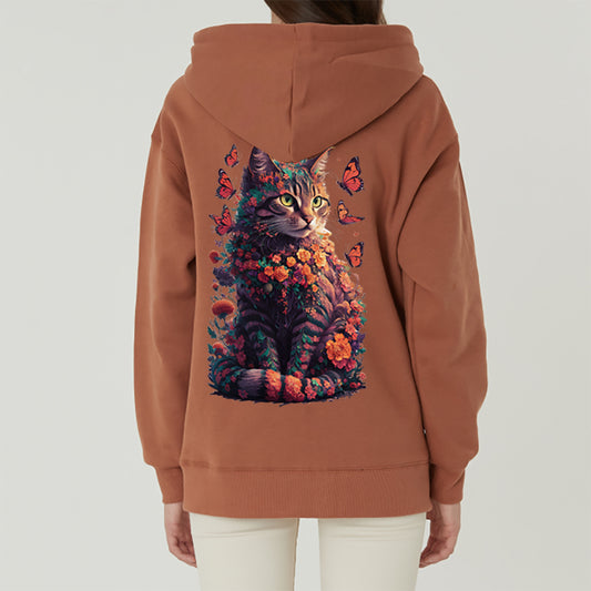 S-6XL Korean-made fabric Special napping flower cat (for men and women) Hooded zip-up big size