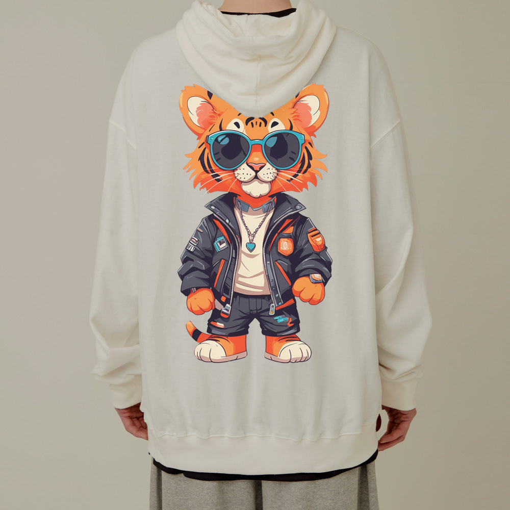 S-6XL Korean Fabric 100% Hip Tiger Cotton Hooded Zip-Up (Universal for Men and Women)