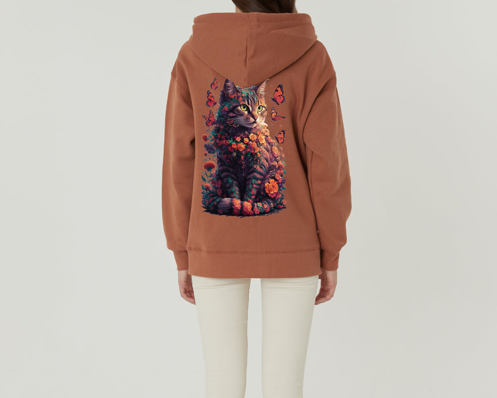 S-6XL Korean-made fabric Special napping flower cat (for men and women) Hooded zip-up big size