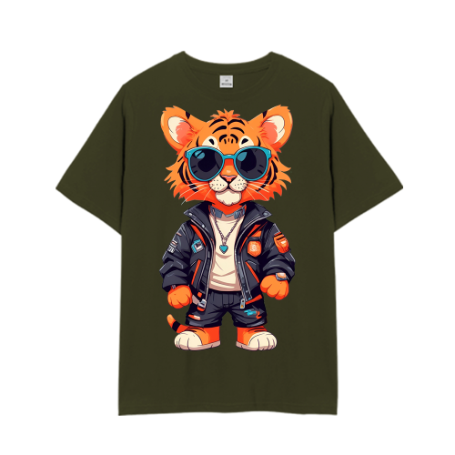 S-6XL Korean fabric 100% cotton 30 number hip tiger short-sleeved T-shirt (for men and women) premium fabric