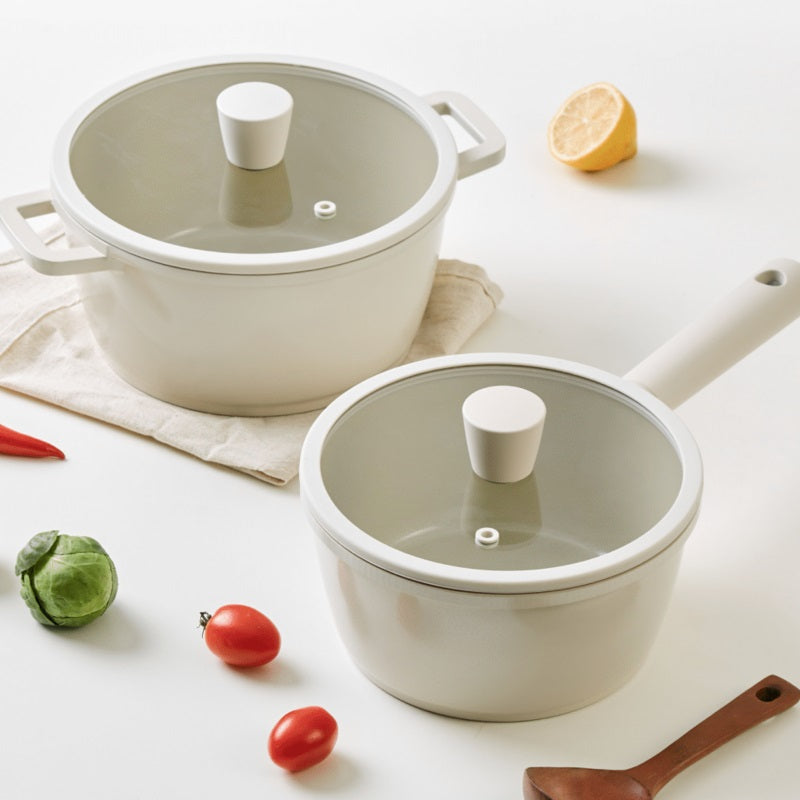 Made in Korea No Marketing No commercials Low-priced goods Ceramic double handle pot 20cm(With tempered glass lid)(free shipping)