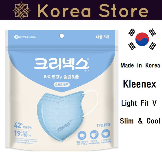 Made in Korea Kleenex Light Fit V Slim & Cool Soft Blue Mask(90pieces)(1Pack=15pieces)(free shipping)