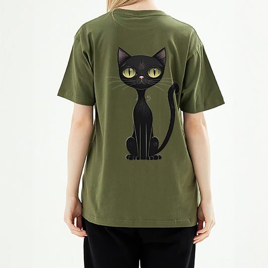 S-2XL Made in Korea Black Cat 100% cotton 30 essential short-sleeved T-shirt (for men and women)