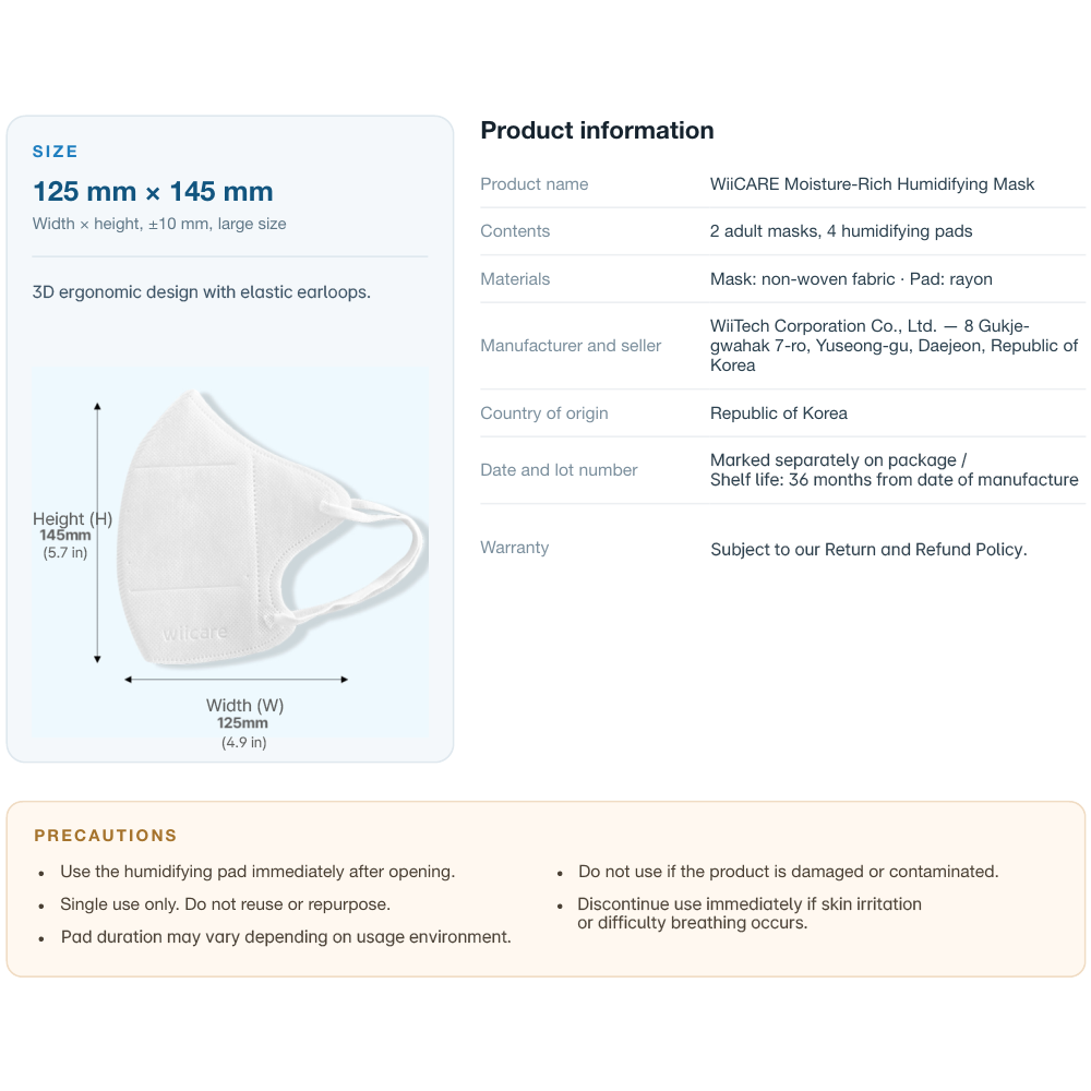[B2B Wholesale] WiiCARE Moisture-Rich Humidifying 3D Mask (MOQ: 1,000 Sets) | Made in Korea