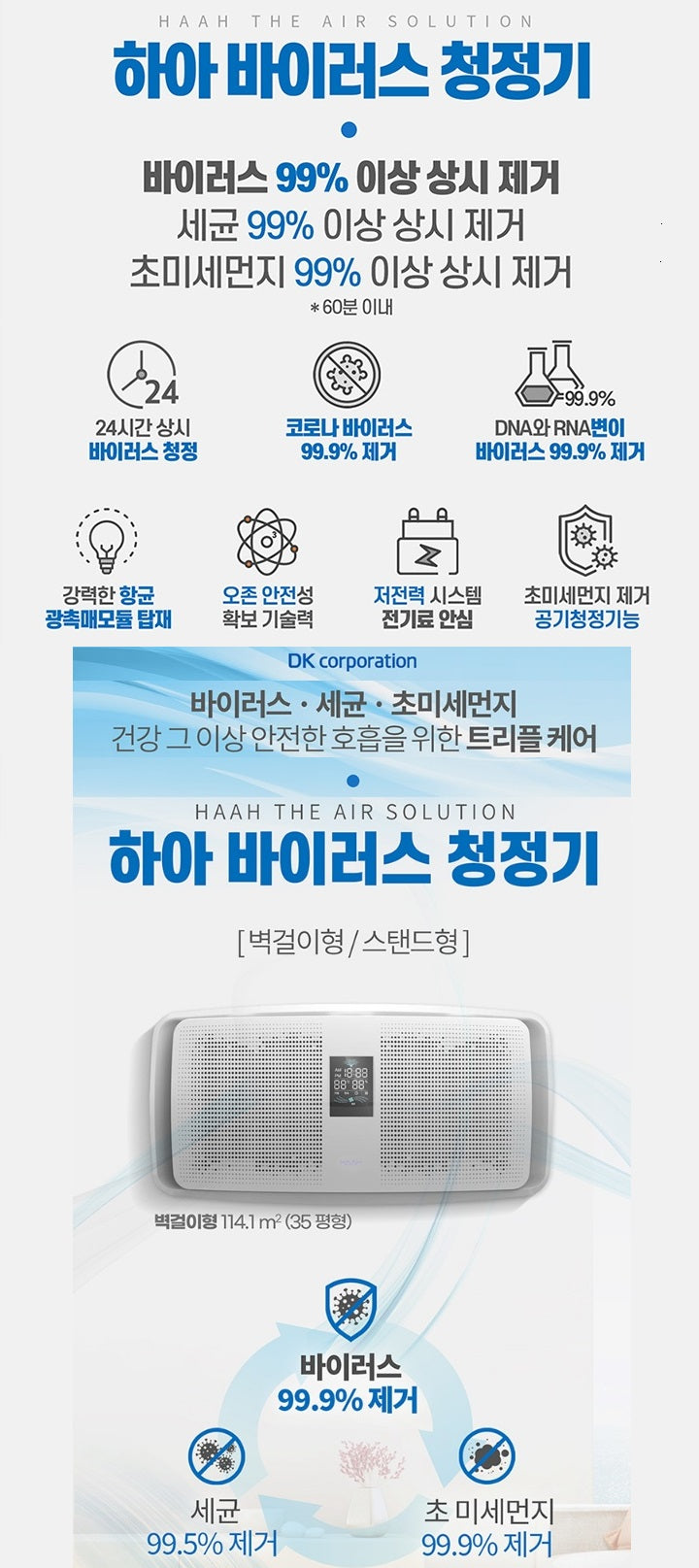 Made in Korea [Display products] [Limited quantity] HAAH virus removal Air purifier + 2 filters